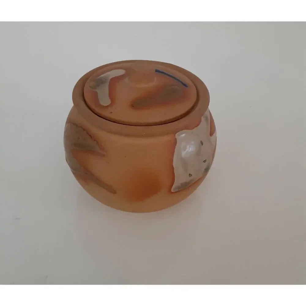Miniature Stoneware Art Pottery Jar w/lid Southwest Japandi Abstract